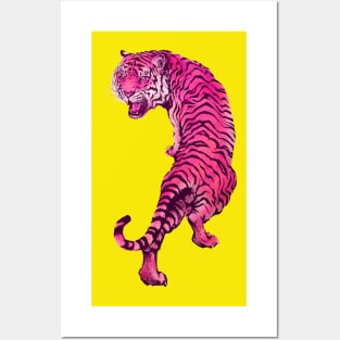 Cyberpunk Neon Pink Tiger Posters and Art